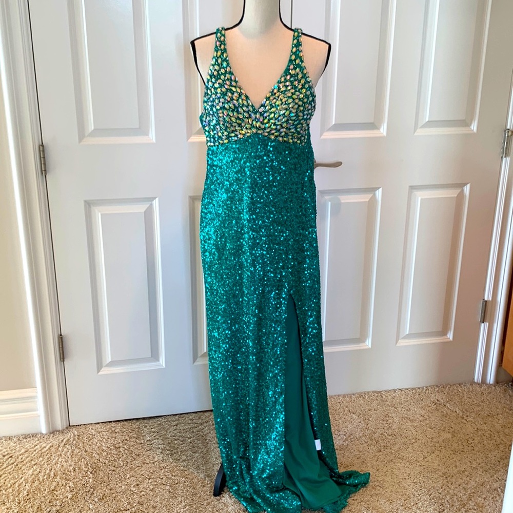 Order Couture green beaded sequin gown
